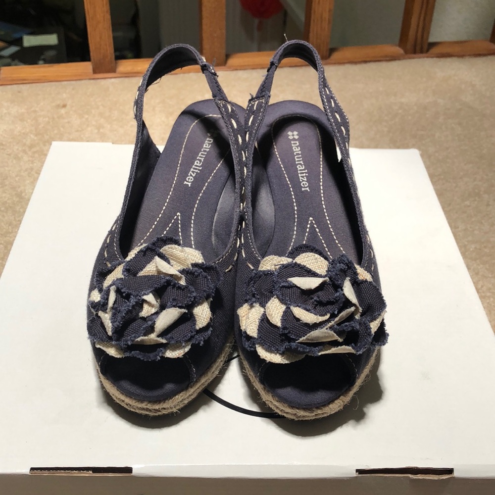 Navy floral wedges